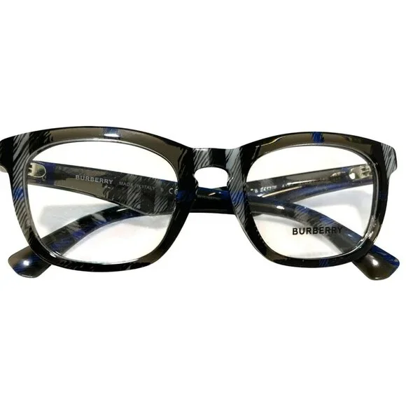 Burberry Eyeglasses B2291 3581 54mm Square Frame Gray & Blue Plaid Acetate New - Picture 3 of 10